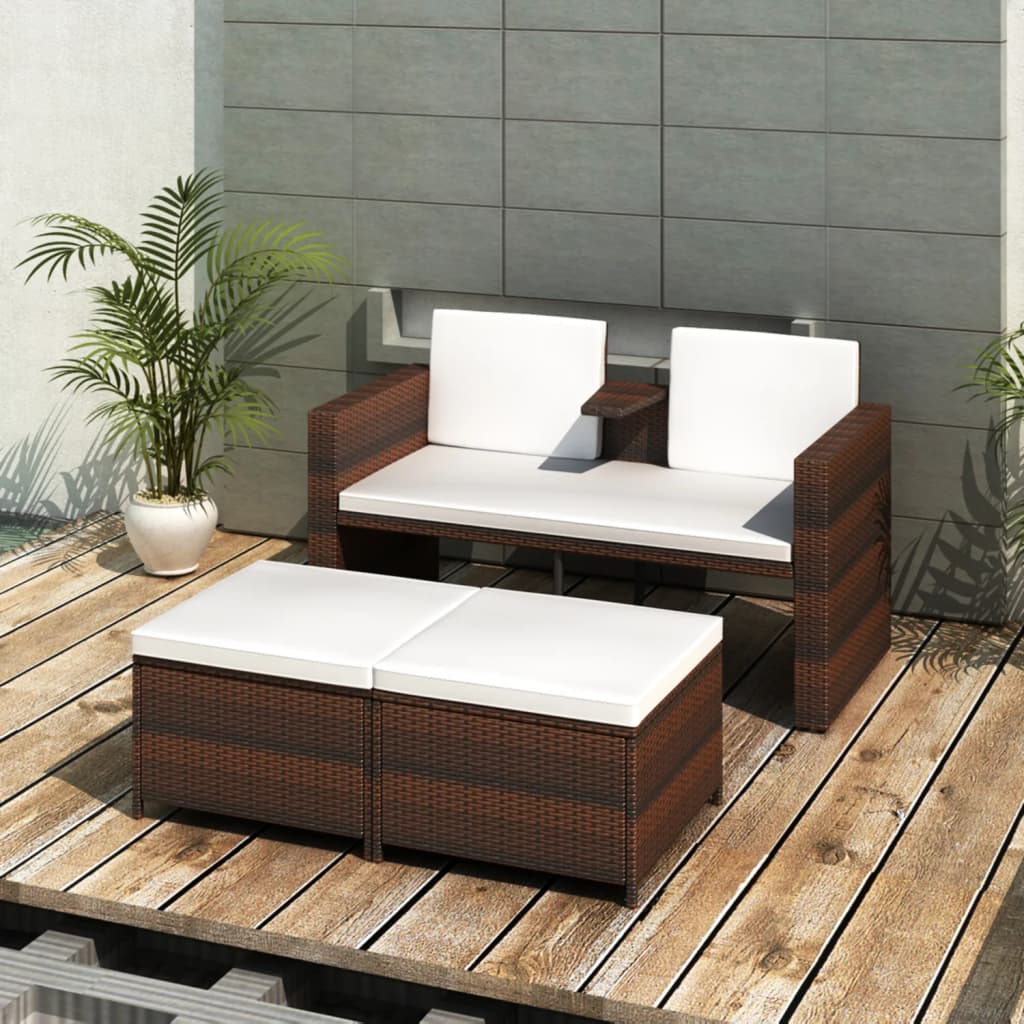 3-delige Loungeset met kussens poly rattan