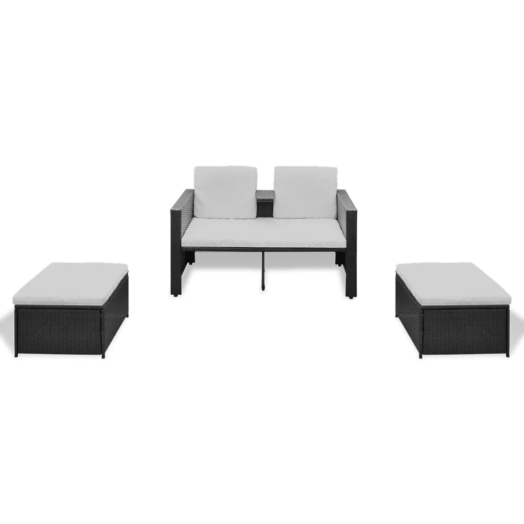 3-delige Loungeset met kussens poly rattan