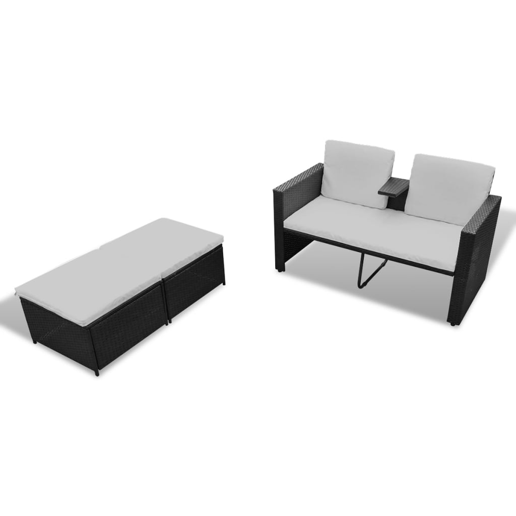 3-delige Loungeset met kussens poly rattan