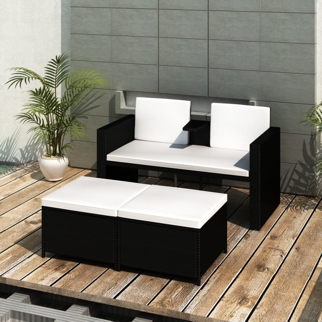 3-delige Loungeset met kussens poly rattan