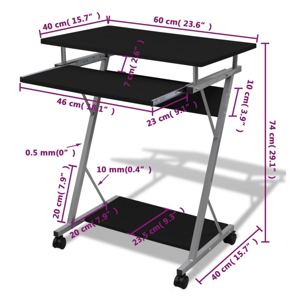 Studenten computerbureau 60 x 40 x 74 cm ()