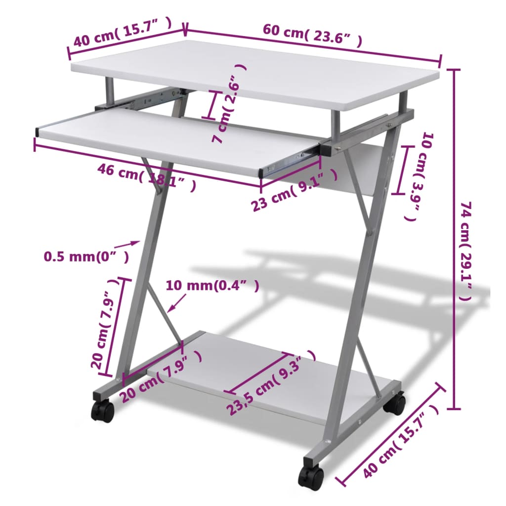 Studenten computerbureau 60 x 40 x 74 cm ()