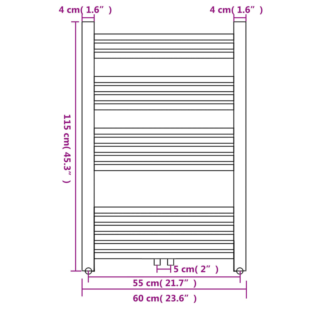 Radiator / handdoekenrek recht 600x1160 mm