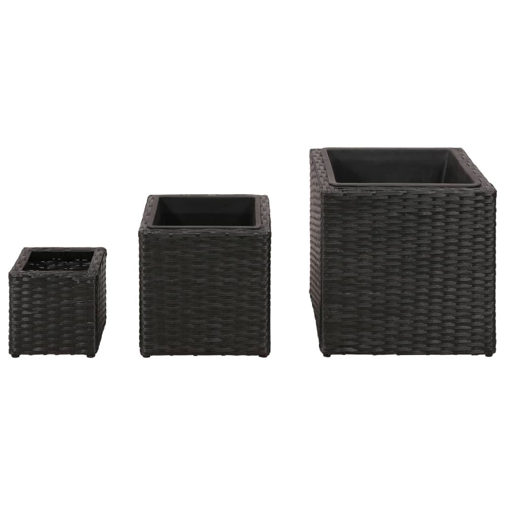 Plantenbakken verhoogd 3 st poly rattan zwart