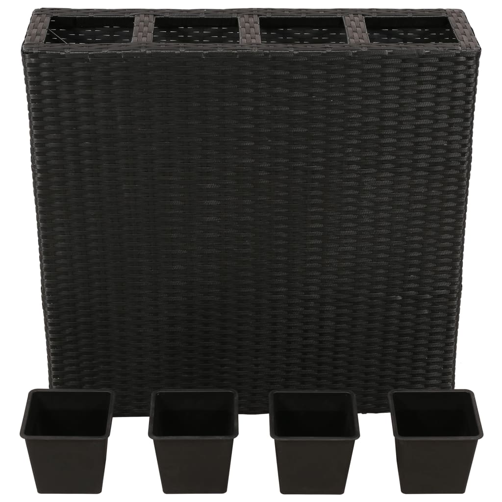 Plantenbak verhoogd met 4 potten poly rattan