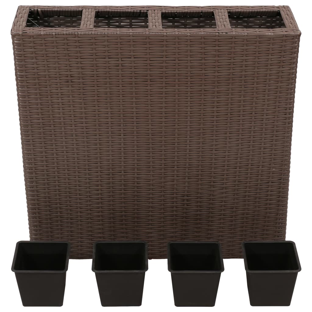 Plantenbak verhoogd met 4 potten 2 st poly rattan