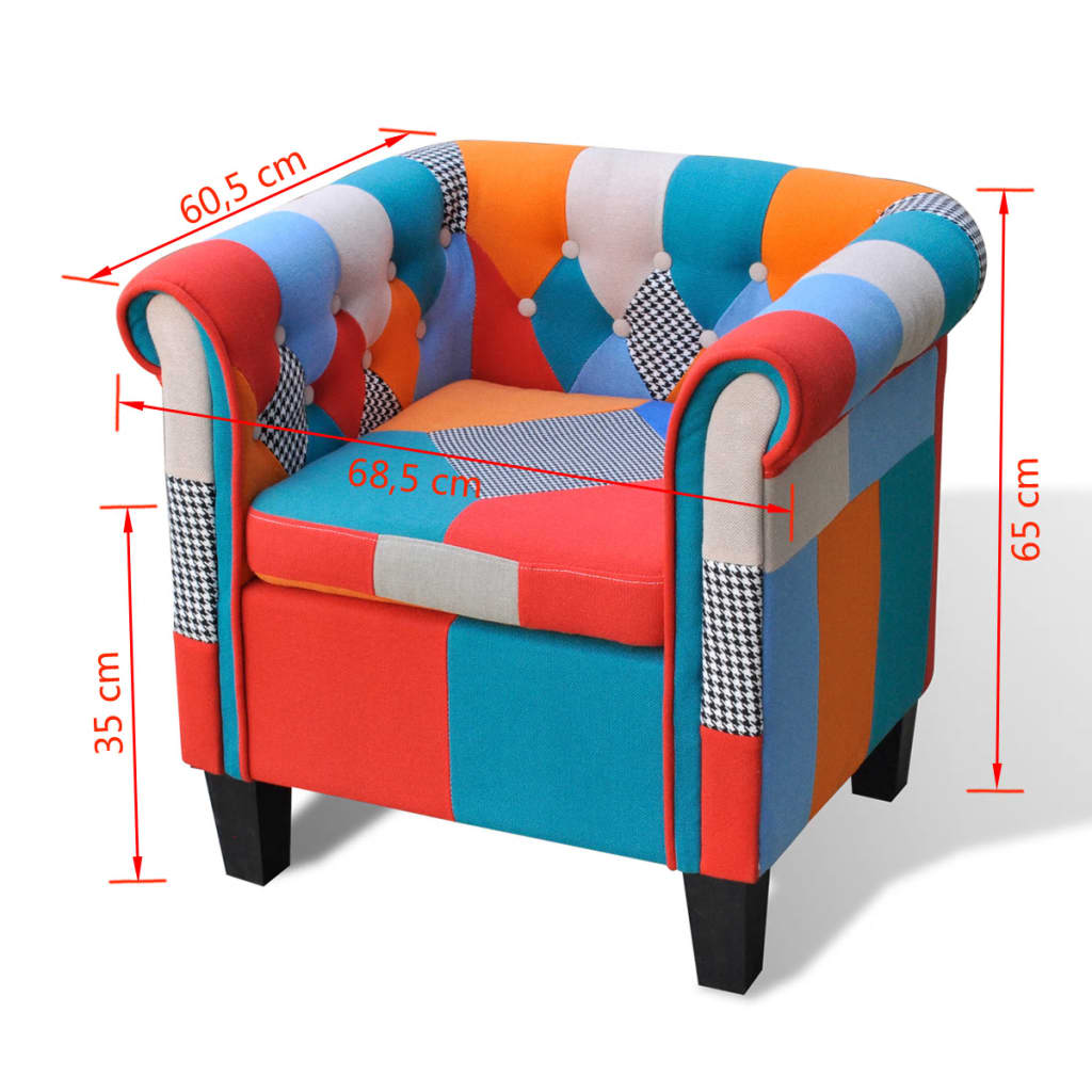 Fauteuil met patchwork stof meerkleurig