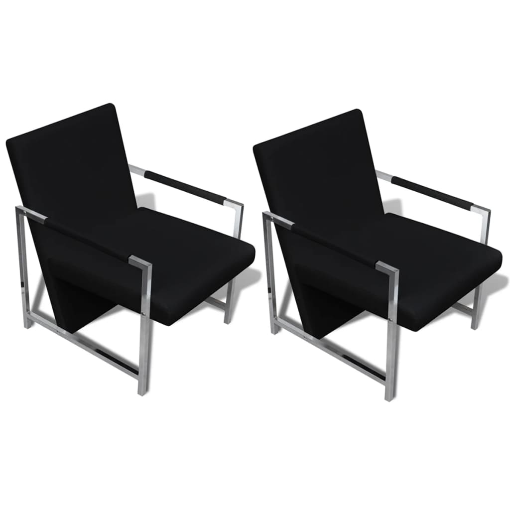 Fauteuils 2 st met chroom frame kunstleer zwart