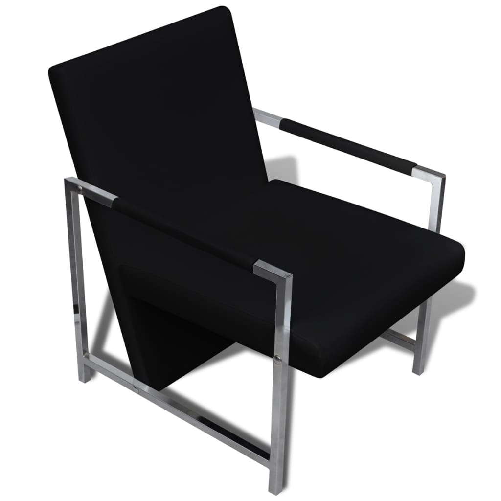 Fauteuils 2 st met chroom frame kunstleer zwart