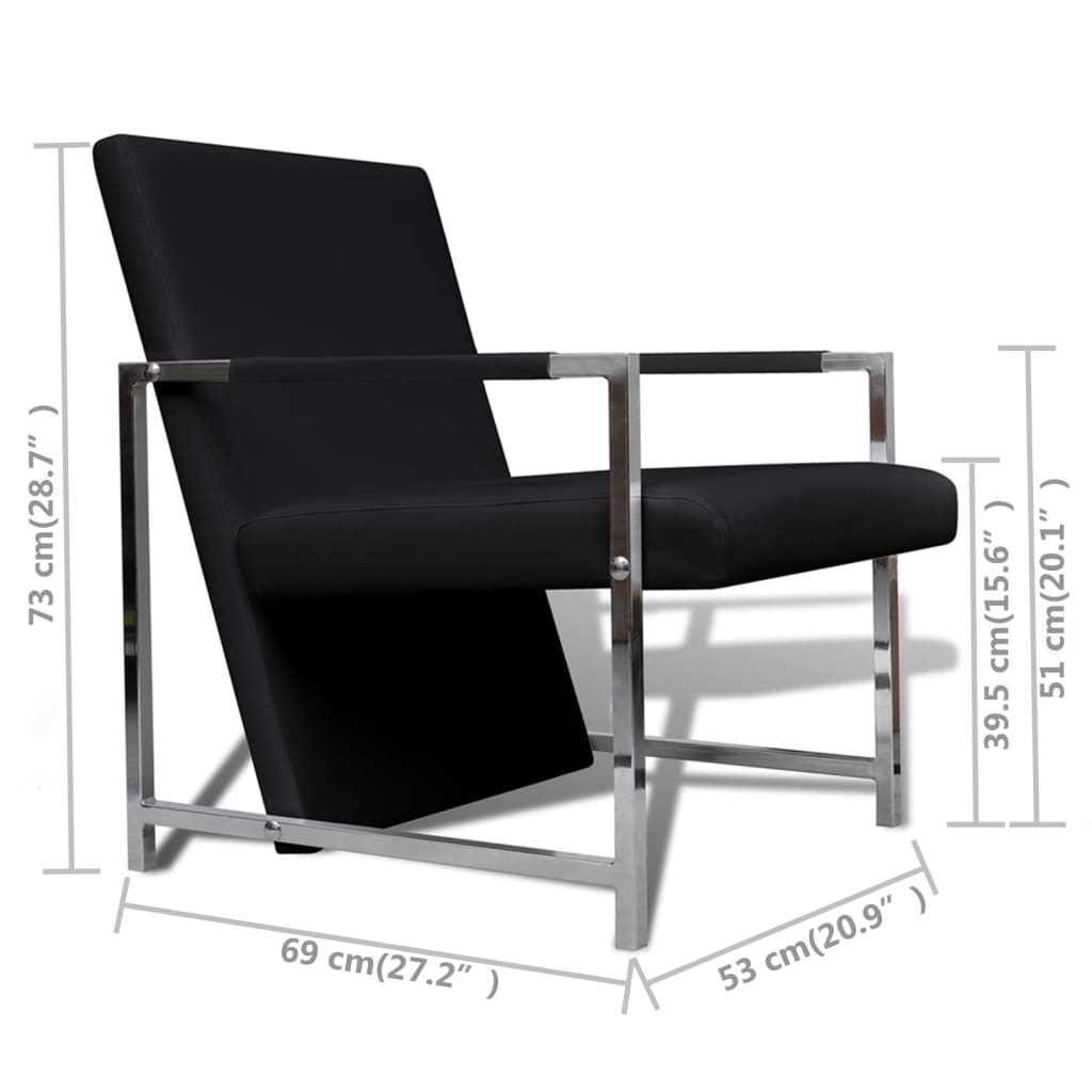 Fauteuils 2 st met chroom frame kunstleer zwart