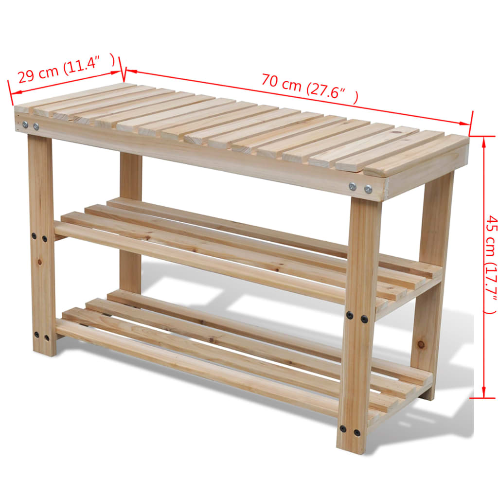 Schoenenrekken met bank 2 st massief hout