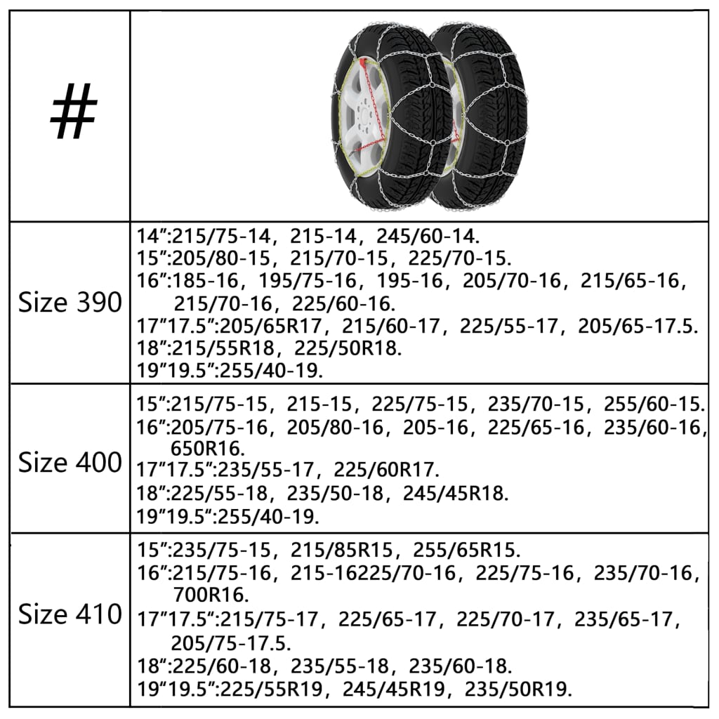 2 st Sneeuwkettingen 12 mm KN 90 205/55-16 205/65-15 205/50-17