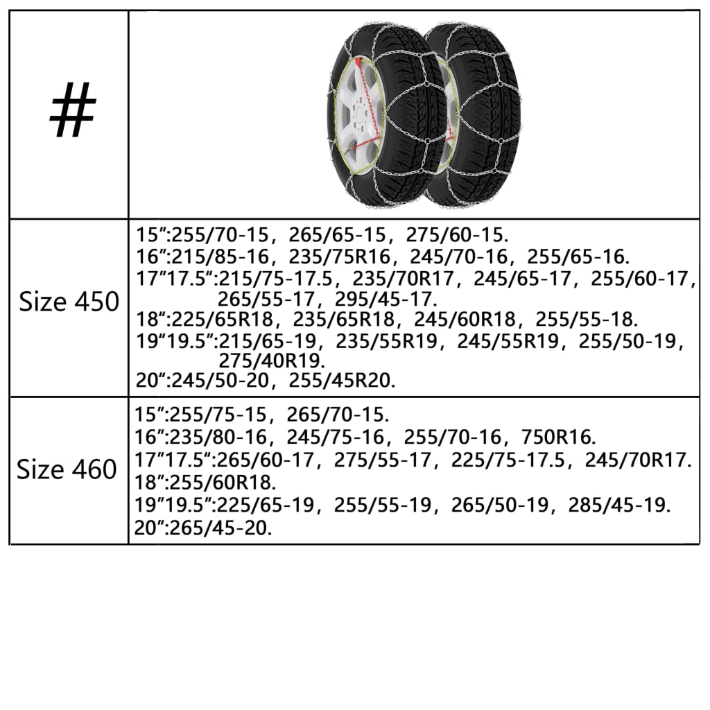 2 st Sneeuwkettingen 12 mm KN 90 205/55-16 205/65-15 205/50-17