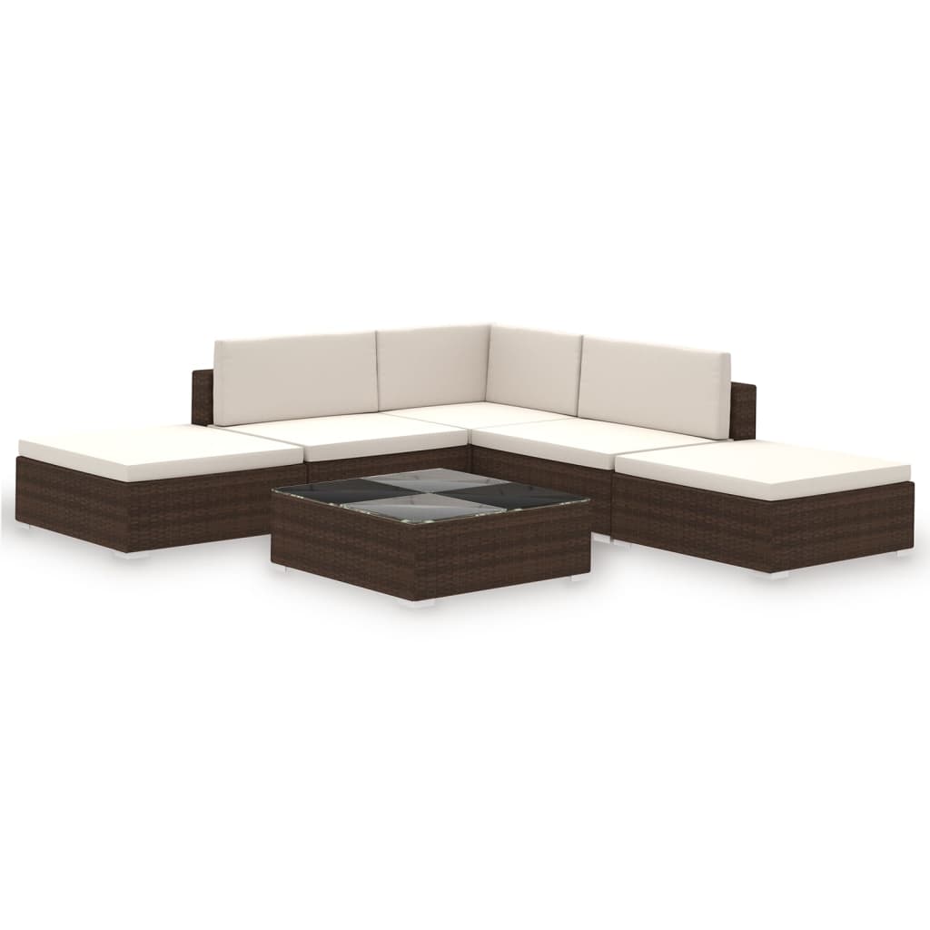 6-delige Loungeset met kussens poly rattan