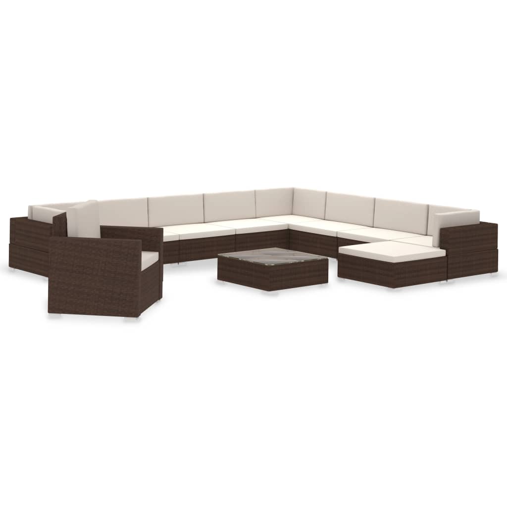 12-delige Loungeset met kussens poly rattan