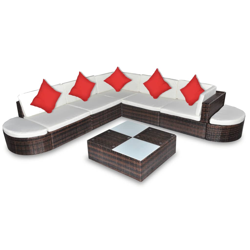 8-delige Loungeset met kussens poly rattan