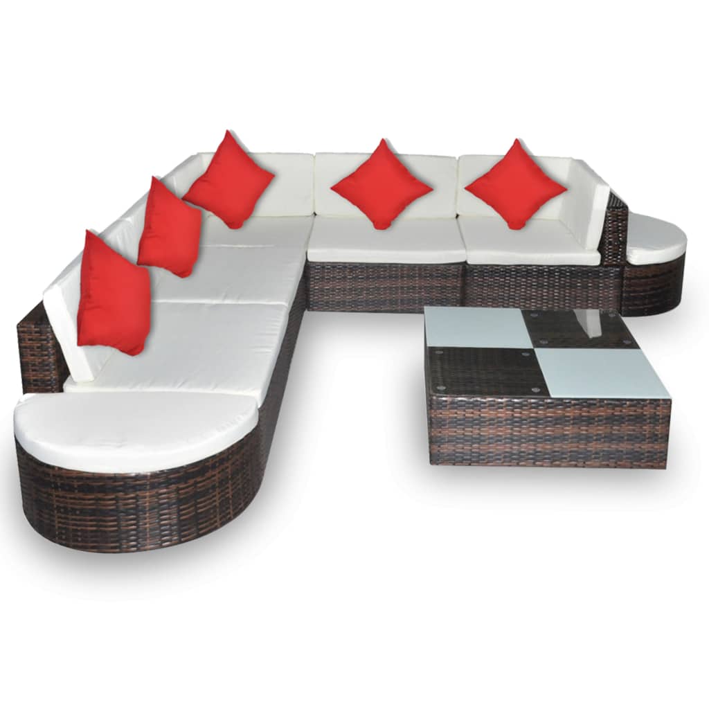 8-delige Loungeset met kussens poly rattan