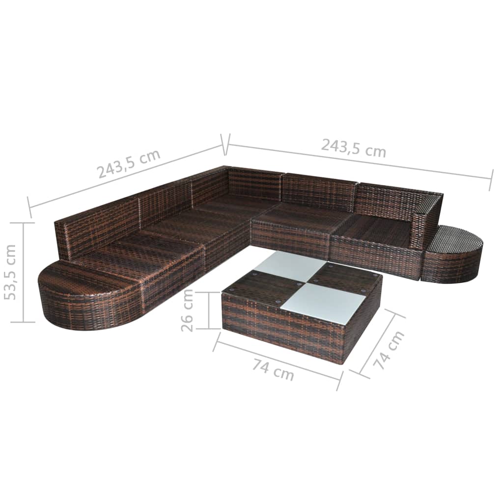 8-delige Loungeset met kussens poly rattan