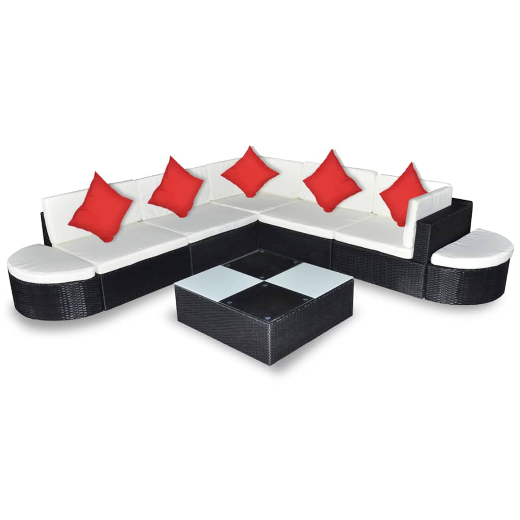 8-delige Loungeset met kussens poly rattan