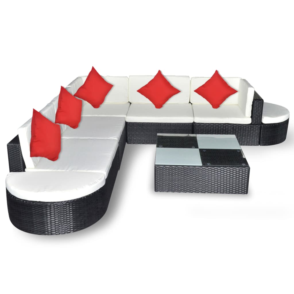 8-delige Loungeset met kussens poly rattan