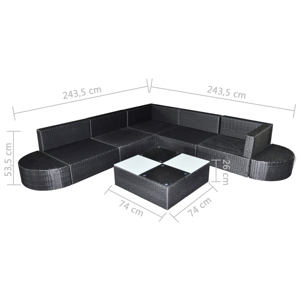 8-delige Loungeset met kussens poly rattan