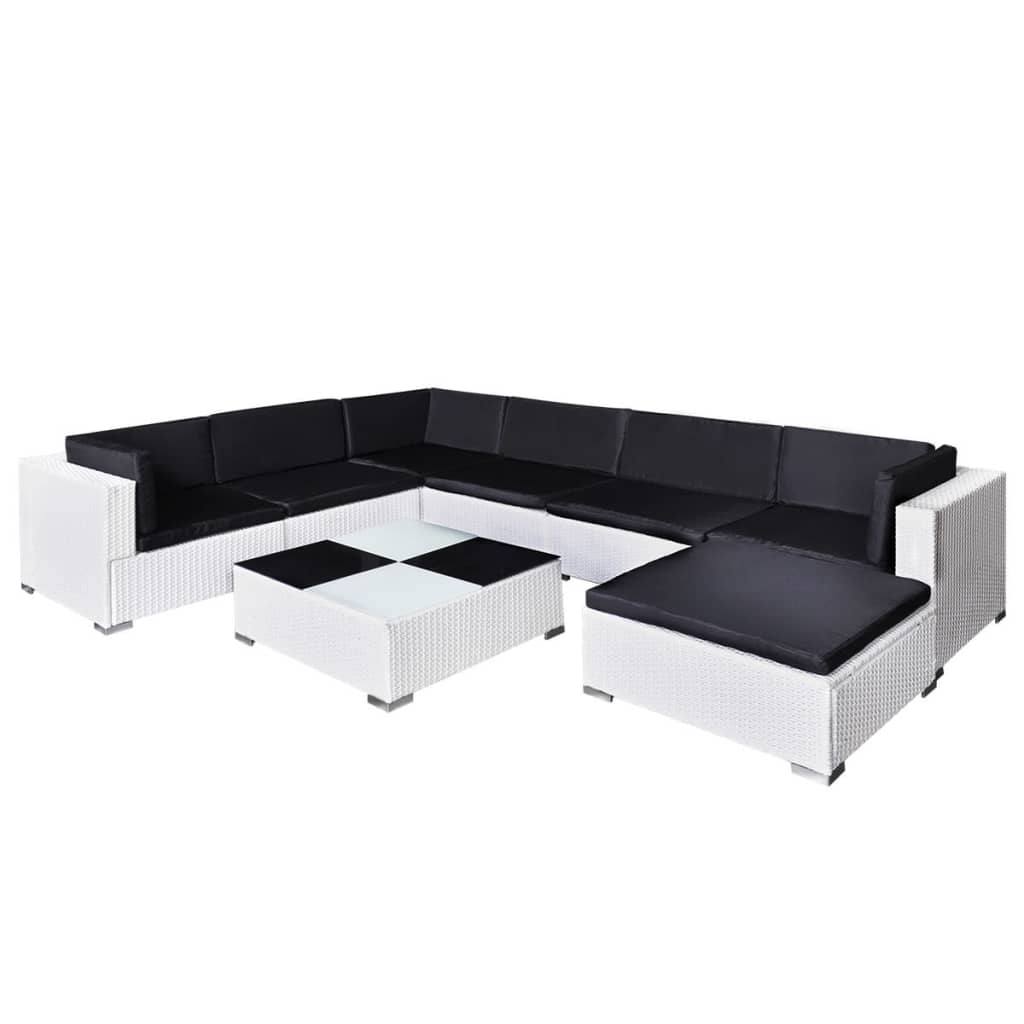 8-delige Loungeset met kussens poly rattan