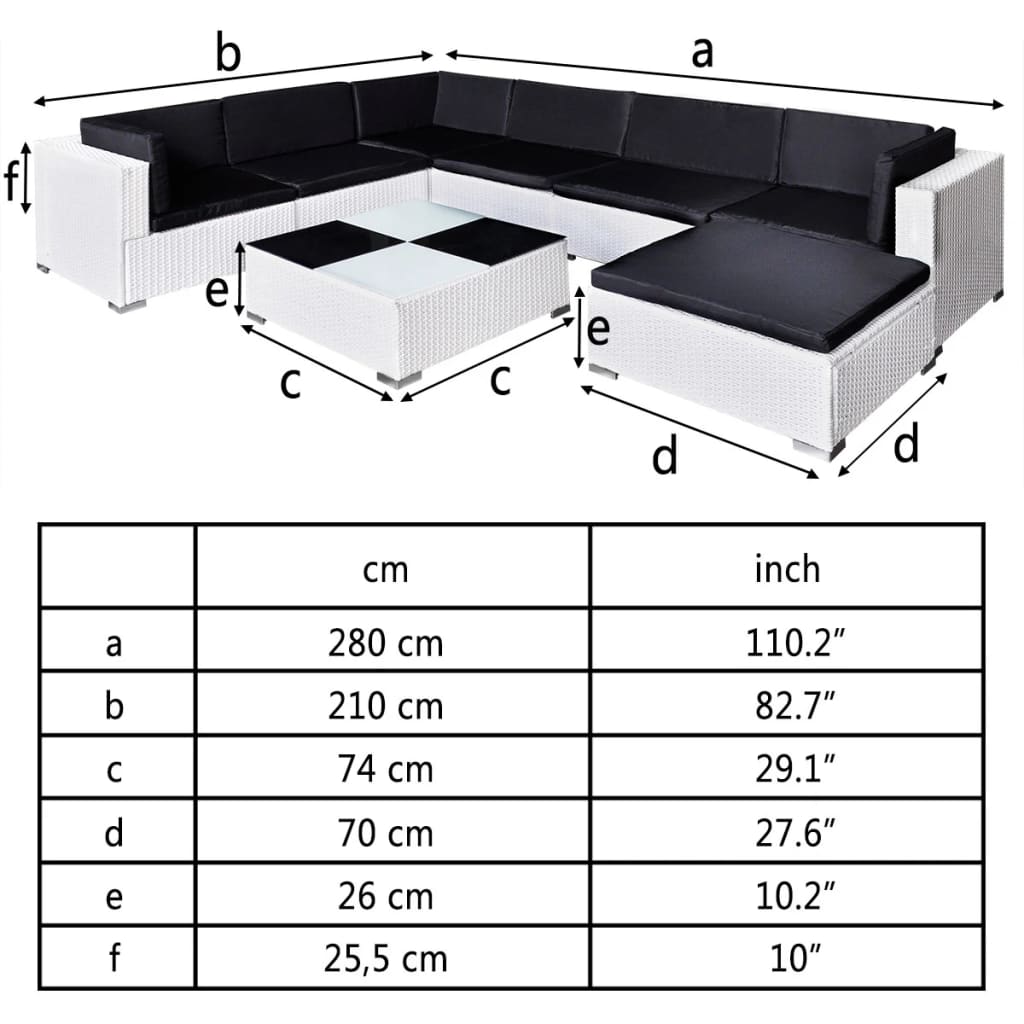 8-delige Loungeset met kussens poly rattan