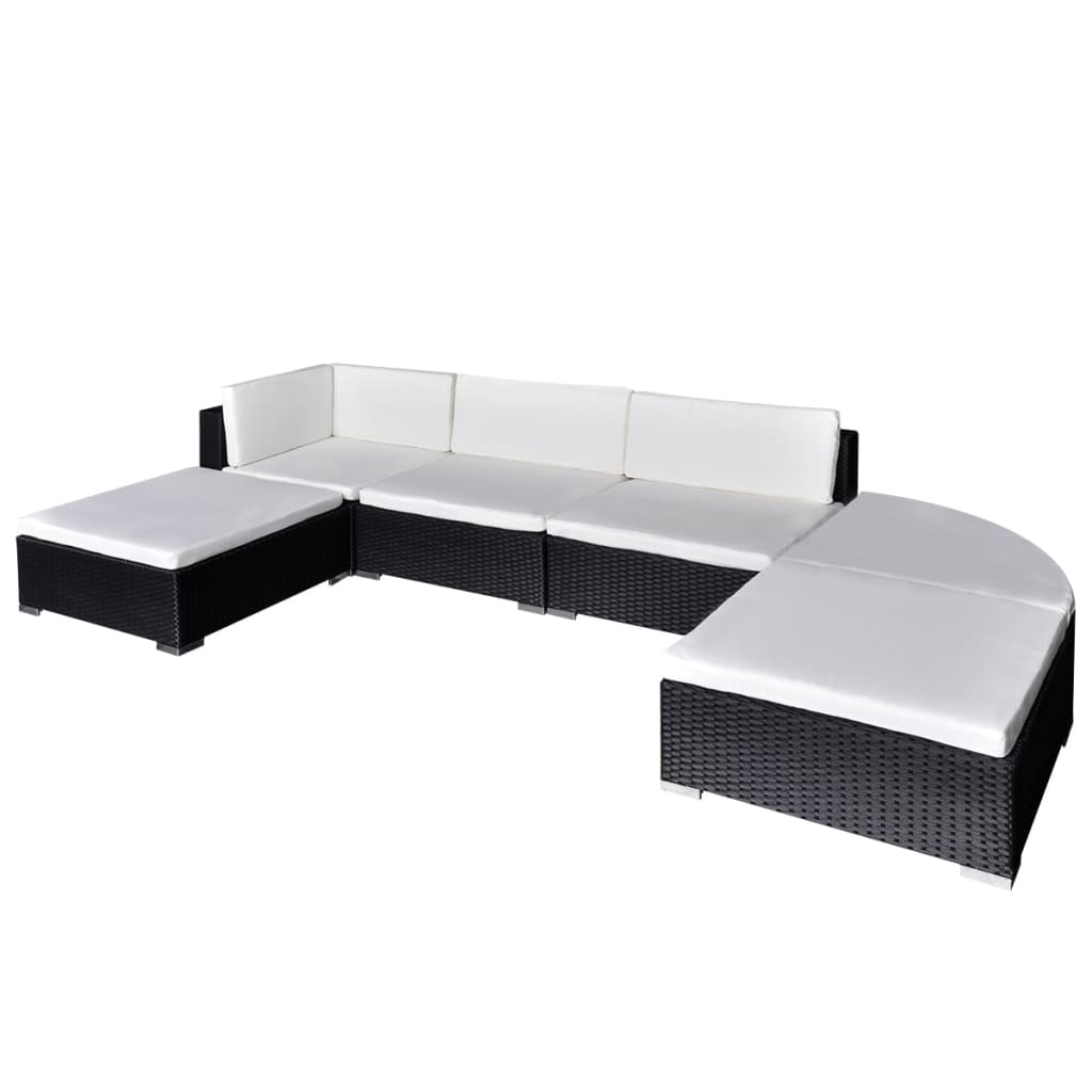 6-delige Loungeset met kussens poly rattan