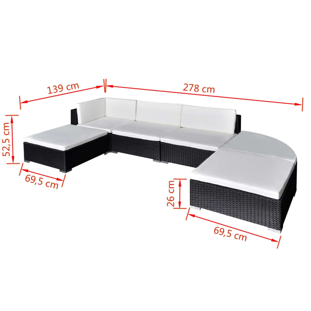 6-delige Loungeset met kussens poly rattan