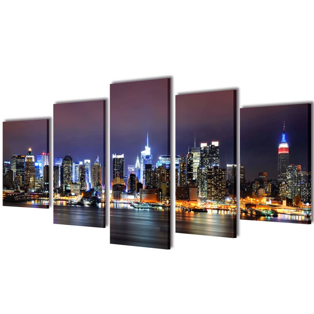 Canvas muurdruk set monochroom New York skyline 200 x 100 cm