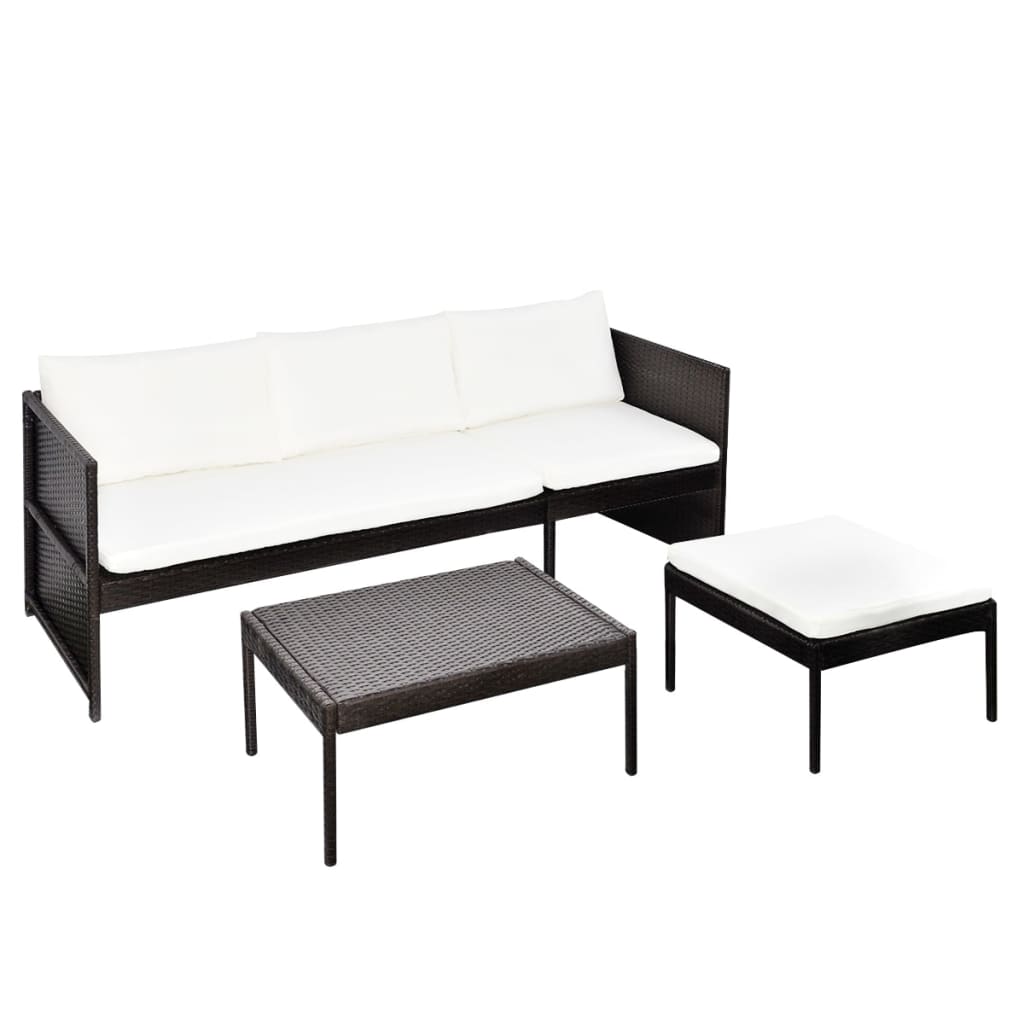 3-delige Loungeset met kussens poly rattan