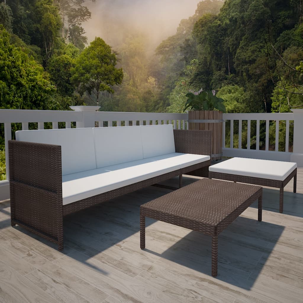 3-delige Loungeset met kussens poly rattan