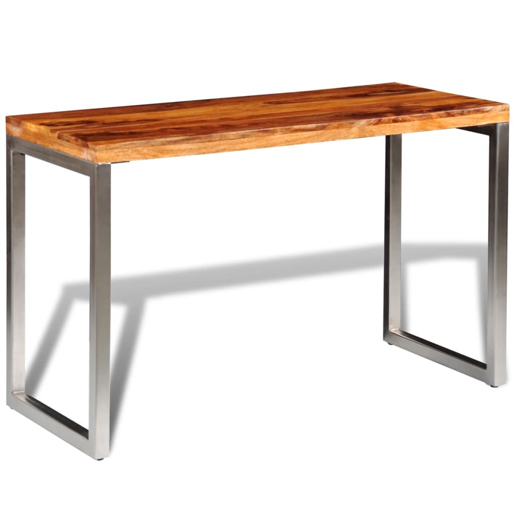 Eettafel/bureau met stalen poten massief sheeshamhout