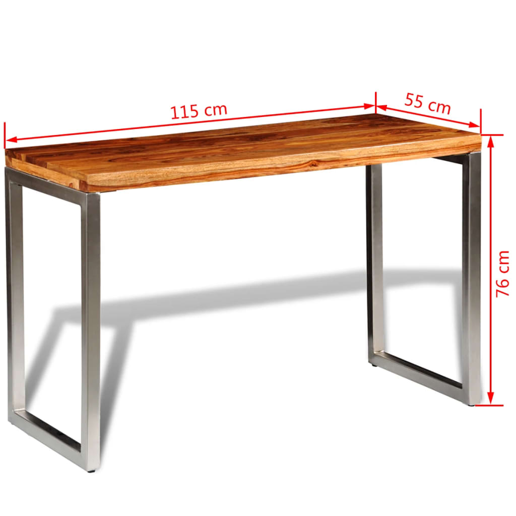 Eettafel/bureau met stalen poten massief sheeshamhout