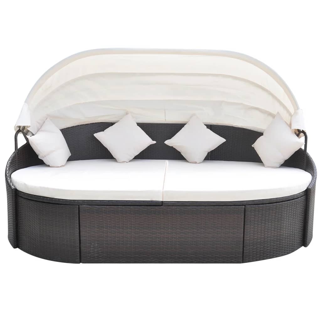 Loungebed met luifel poly rattan