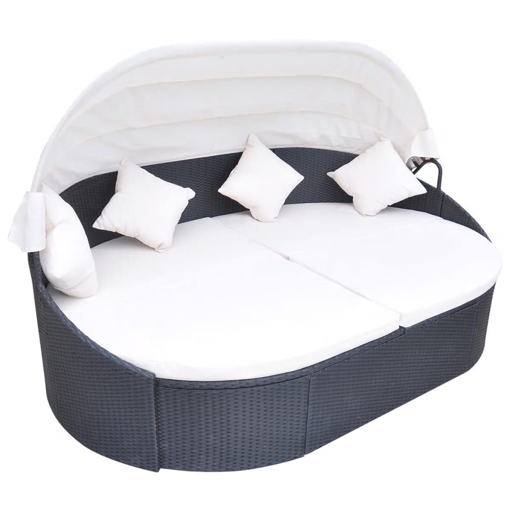 Loungebed met luifel poly rattan