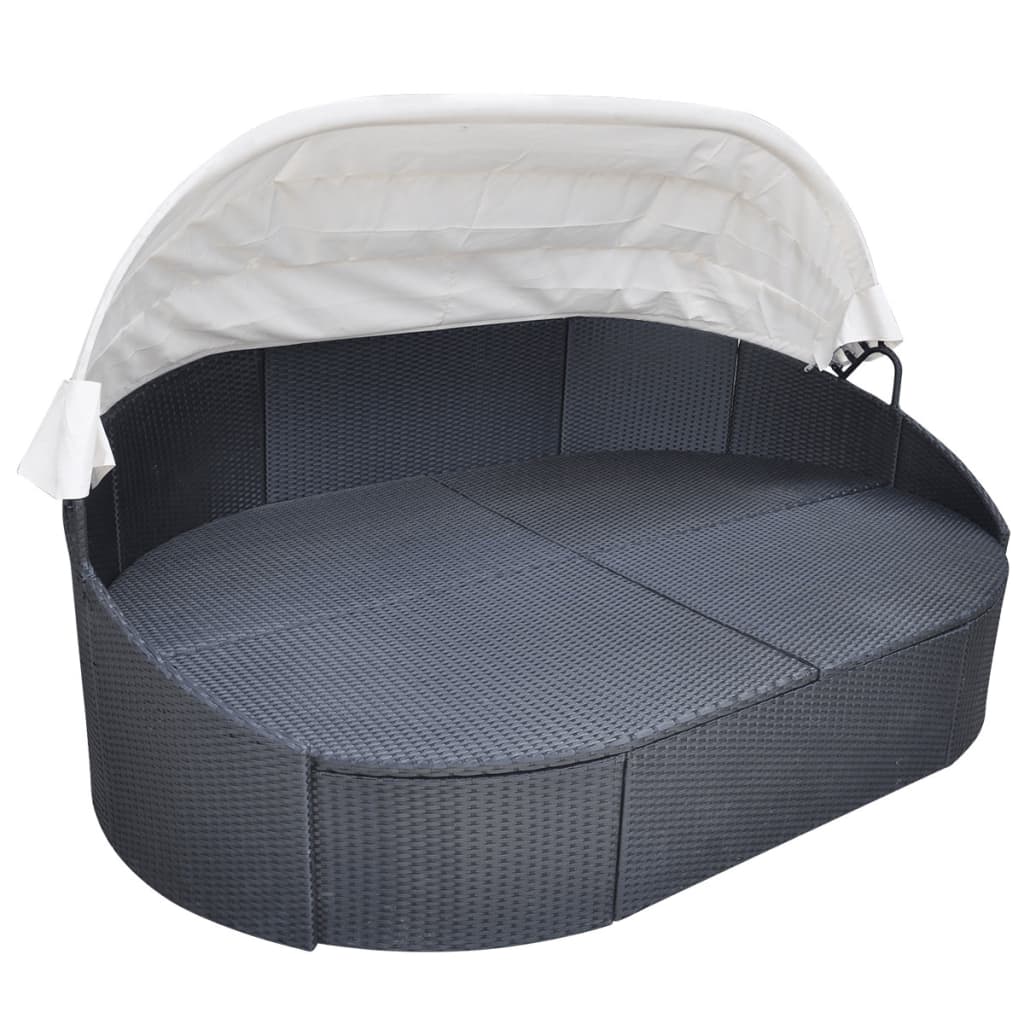 Loungebed met luifel poly rattan