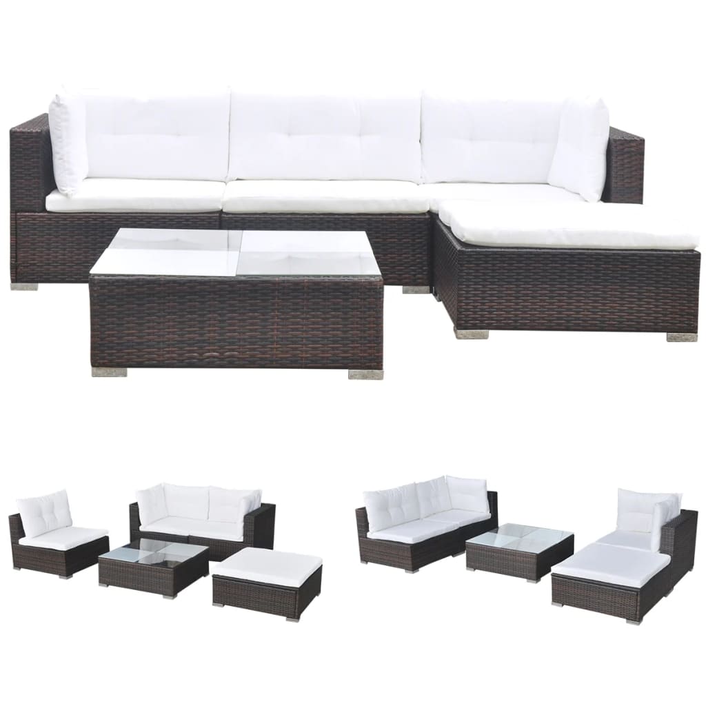 5-delige Loungeset met kussens poly rattan