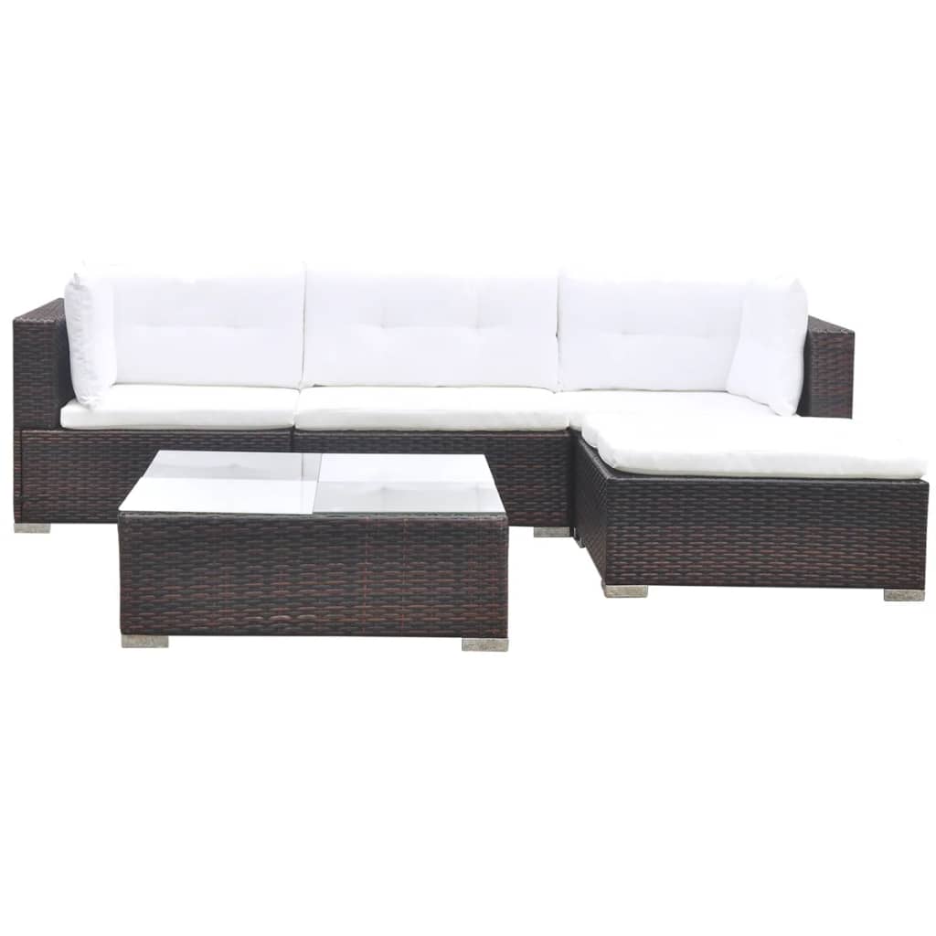 5-delige Loungeset met kussens poly rattan