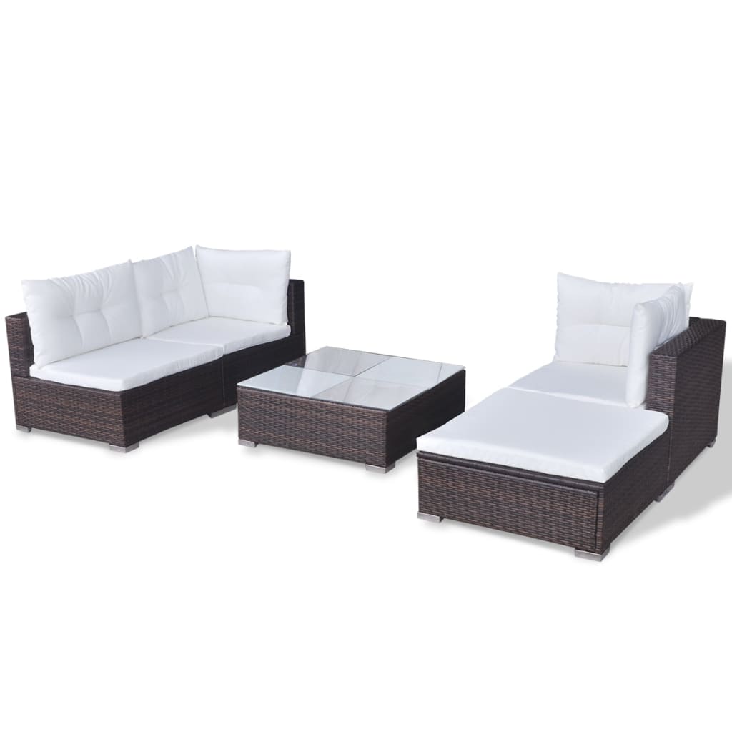 5-delige Loungeset met kussens poly rattan