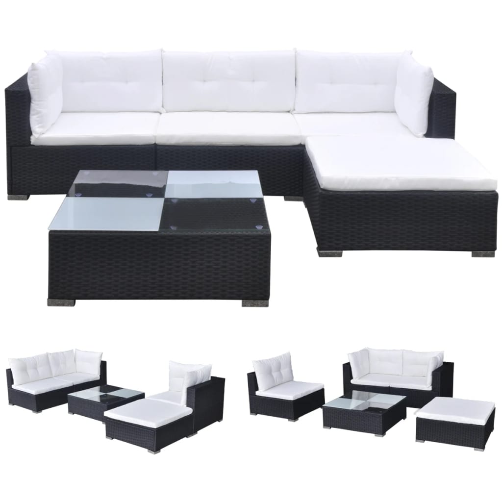 5-delige Loungeset met kussens poly rattan