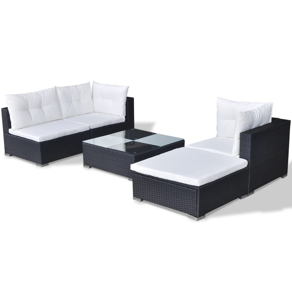 5-delige Loungeset met kussens poly rattan