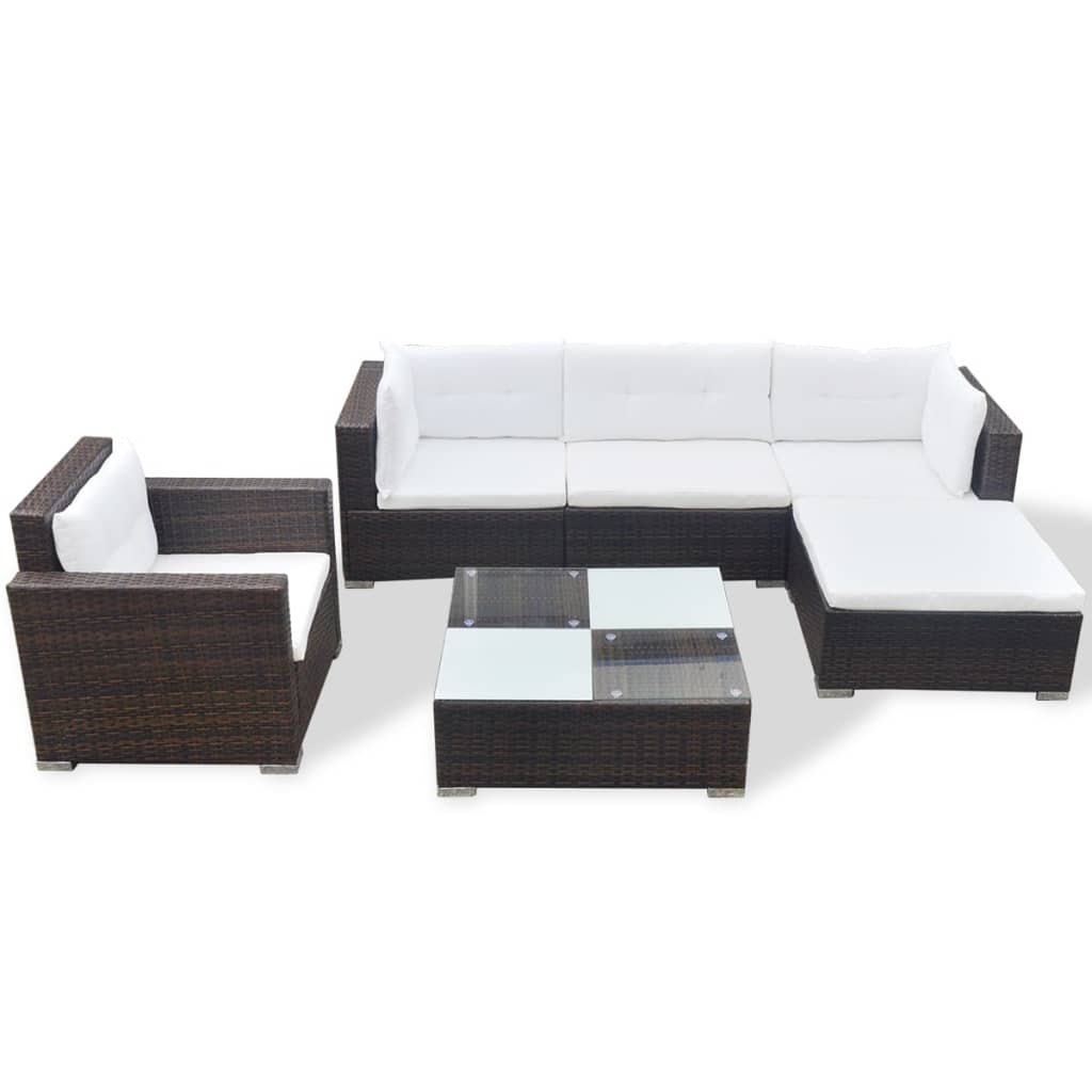 6-delige Loungeset met kussens poly rattan