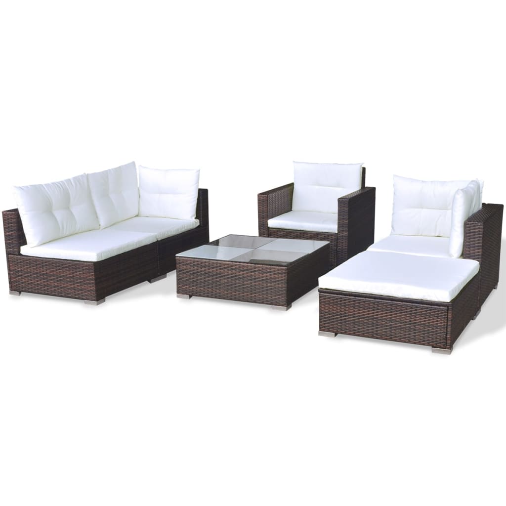 6-delige Loungeset met kussens poly rattan