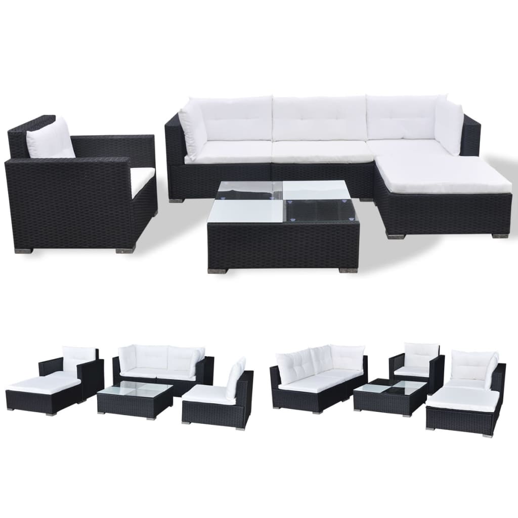 6-delige Loungeset met kussens poly rattan