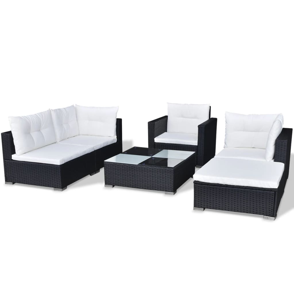 6-delige Loungeset met kussens poly rattan