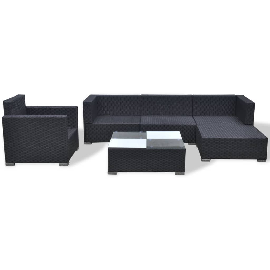 6-delige Loungeset met kussens poly rattan