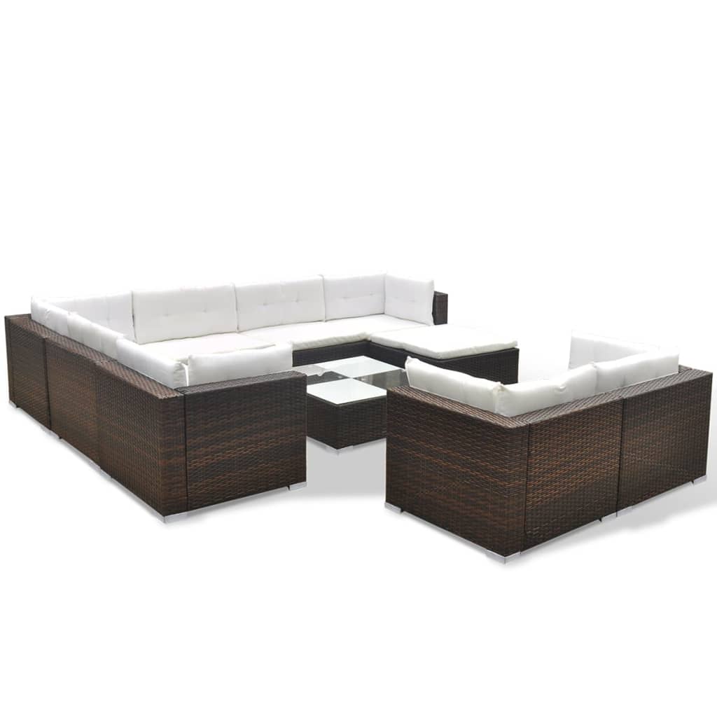 10-delige Loungeset met kussens poly rattan