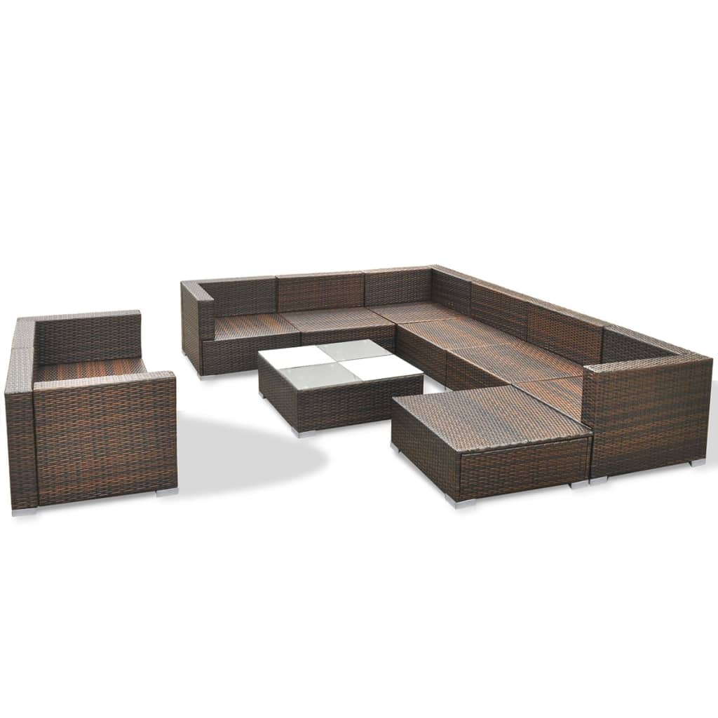 10-delige Loungeset met kussens poly rattan