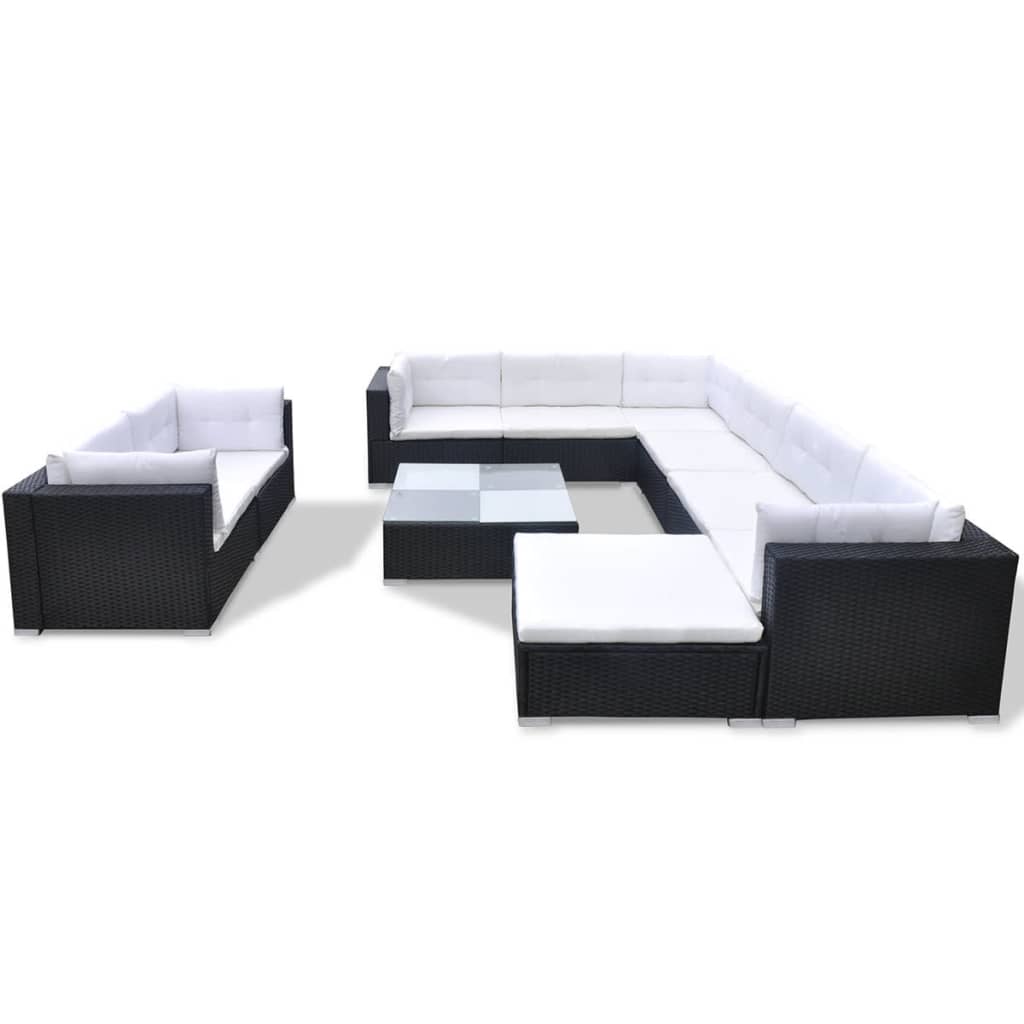 10-delige Loungeset met kussens poly rattan